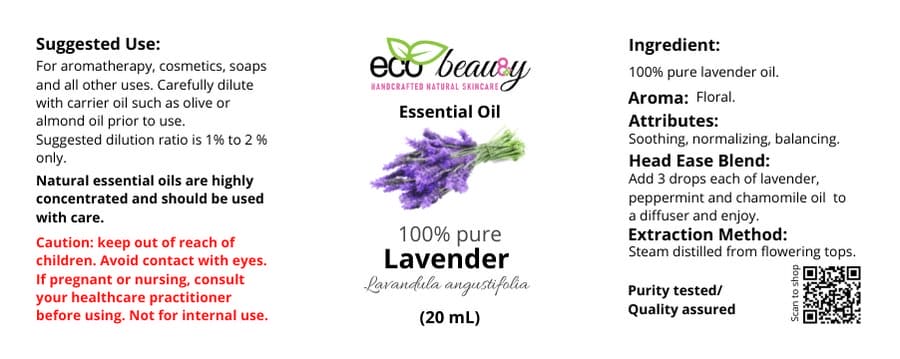 Lavender Essential Oil 100% Pure & Natural-20ml ecobeau8y