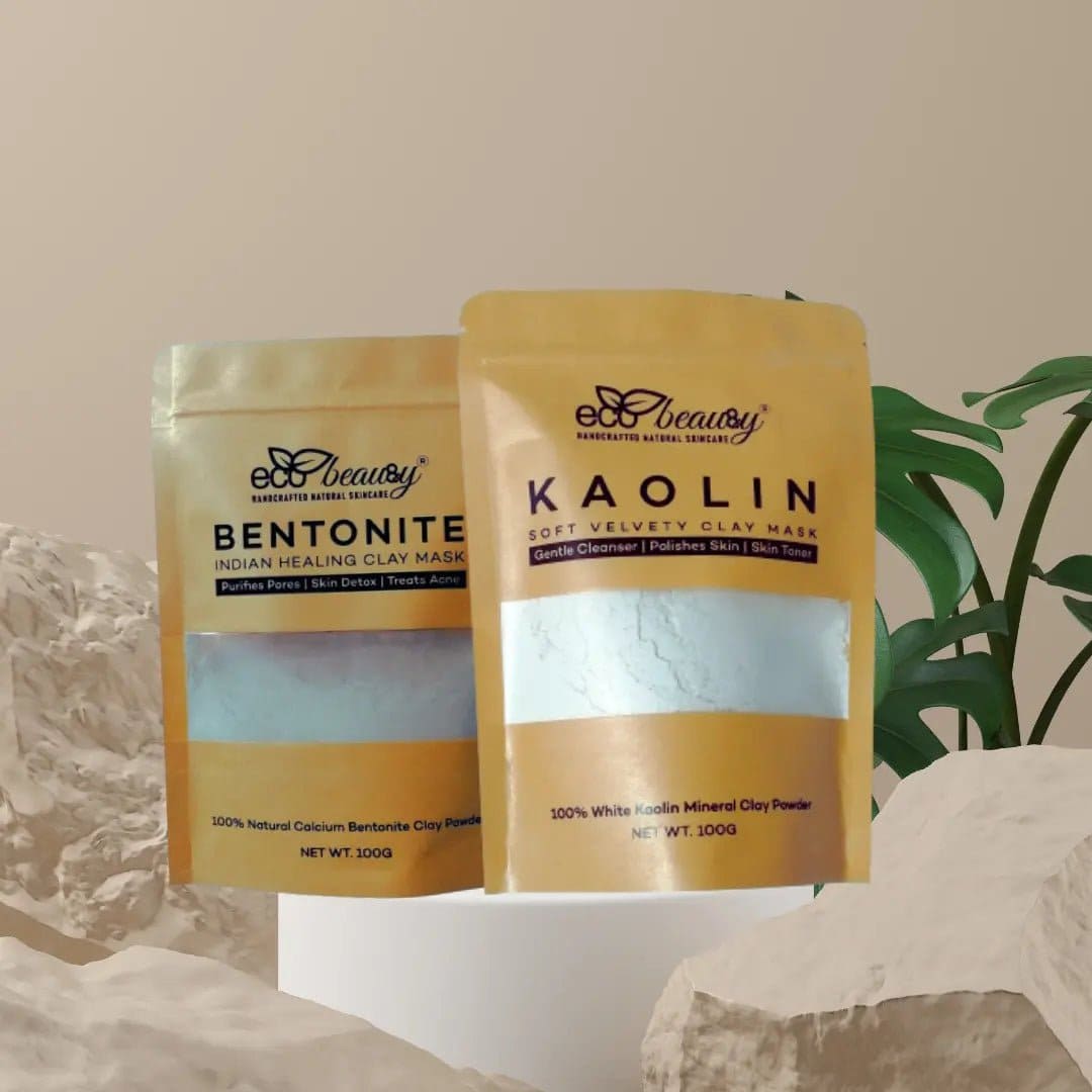 Pack of 2 Mud Mask Kaolin and Bentonite clay powder (100% natural and organic) 100g x 2 ecobeau8y