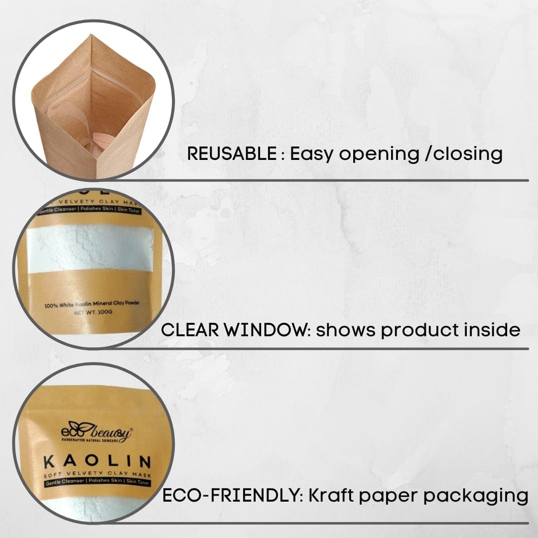 Kaolin Mineral Clay Powder for Face & Hair Masks - 100g ecobeau8y