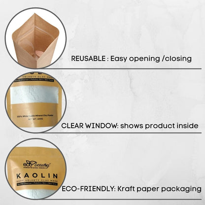 Kaolin Mineral Clay Powder for Face & Hair Masks - 100g ecobeau8y